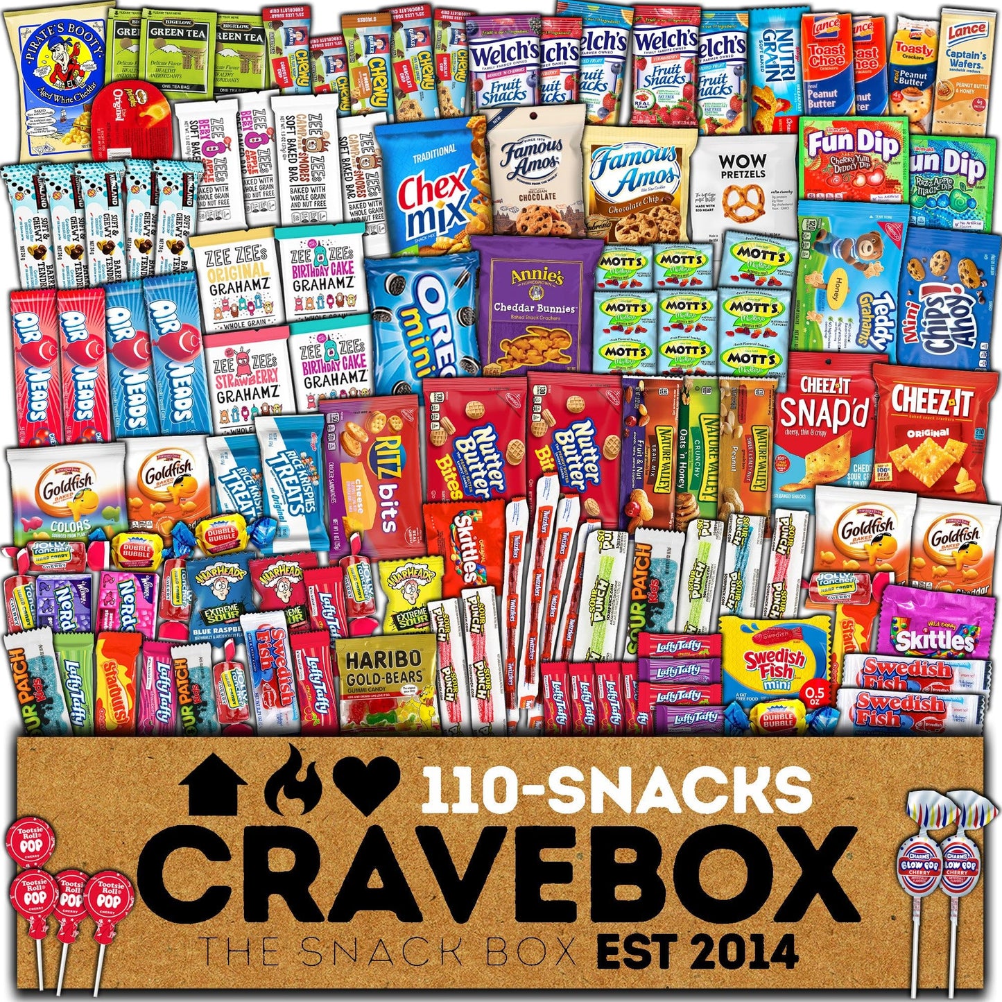 CRAVEBOX Snack Box (110 Count) Easter Variety Pack Care Package Gift Basket Adult Kid Guy Girl Women Men Birthday College Student Office College Back to School